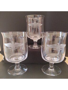 3 Vtg. Crystal Etched Eagle on Wreath Heavy Footed Glasses Exe. Cond. 5"1/4